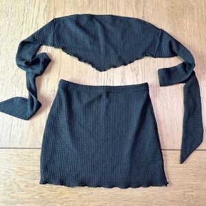 Shein Mini Skirt and Tie Back Cropped Top Size Petite Small Black